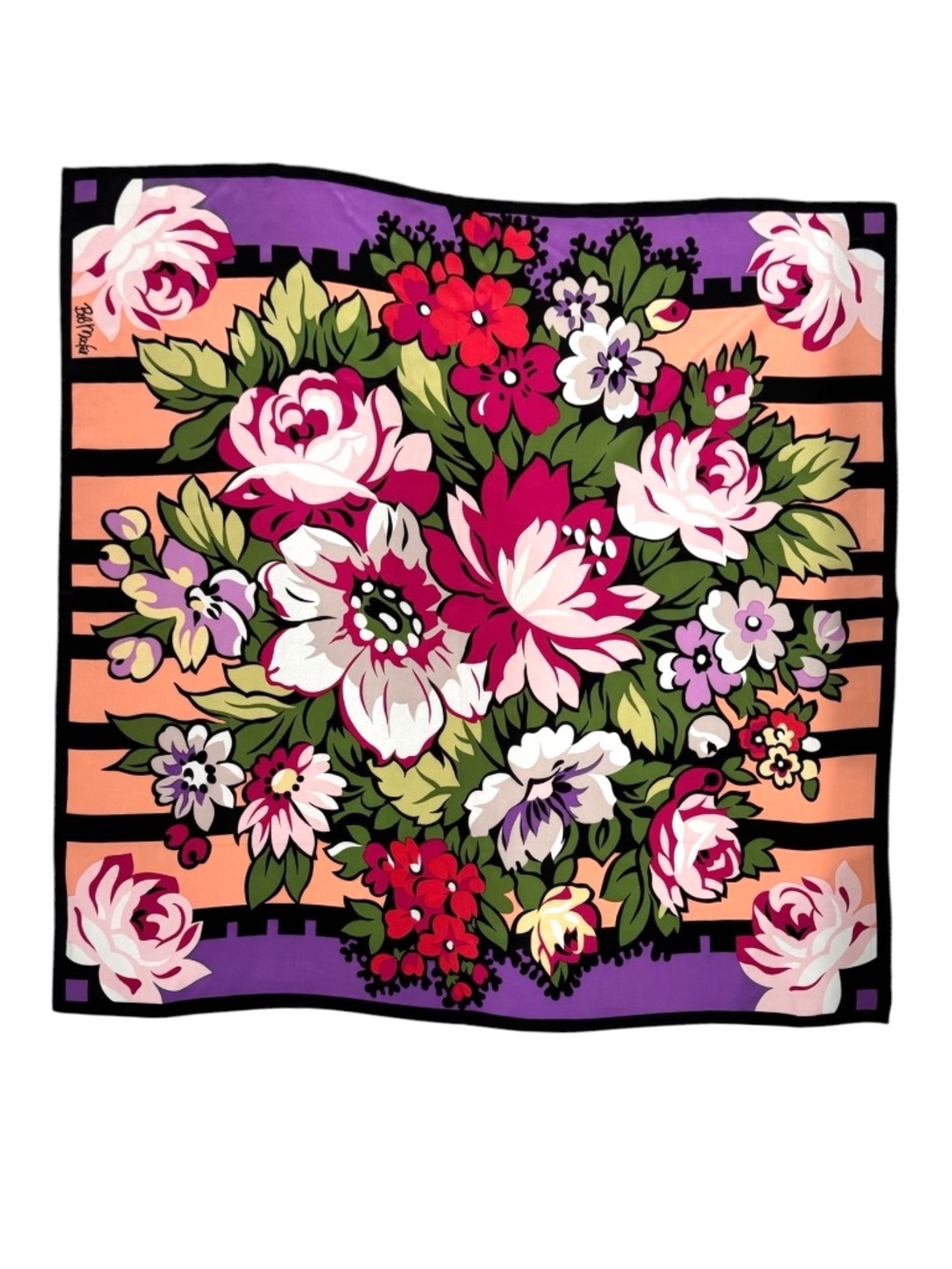 VINTAGE BOB MACKIE WEARABLE ART SILK VIBRANT MULTICOLOR FLORAL SCARF